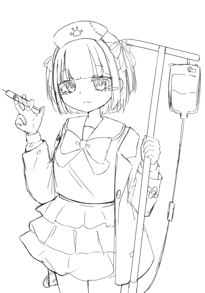 イラストのラフが違和感しかないので添削をお願いしたいです。点滴と
