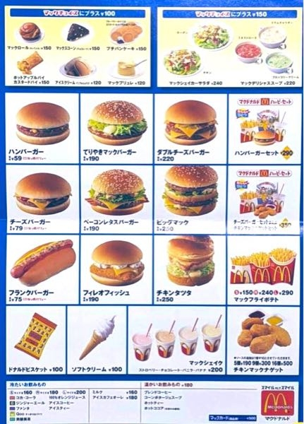 2003年ごろのマクドナルドのメニューですがどう思いますか