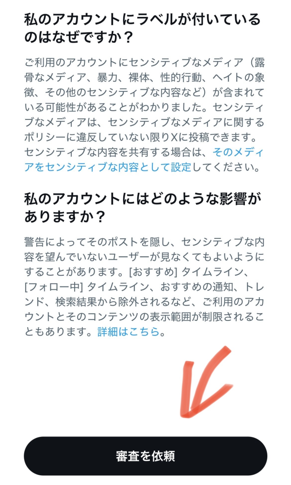 X(Twitter)でアカウント自体にセンシティブラベルが追加された方、審査