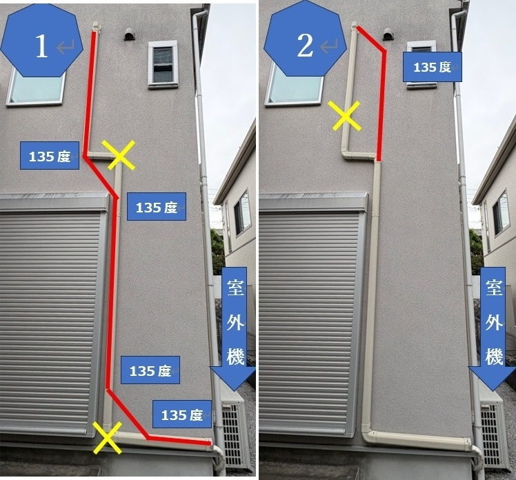 エアコンの配管カバーの設置について質問です。現在、エアコンが2階に 