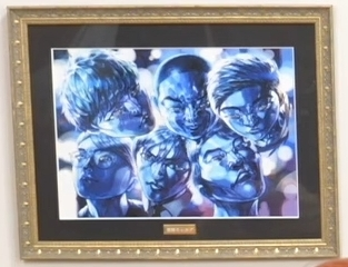 パイプを咥える男　額縁入り　絵画　by M.Onishi 東海オンエアの撮影部屋にある「青いメンバー6人の額縁入りの絵