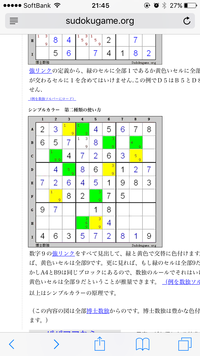 数独ナンプレ勉強中ですこの画像のやり方なんですが 黄色と緑のマークは Yahoo 知恵袋