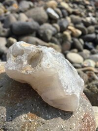 石、鉱石の鑑定をお願いします。 砂浜でよく見かける白い半透明の石なのですが、同じ石同士をぶつけると火花が出る事から地元の人たちは「火打石」と呼んでいます。

大きさは1cmから大きくて10cmほどの物もあります。

正式名称、石の詳細、価値等を知りたいです。
よろしくお願いします。