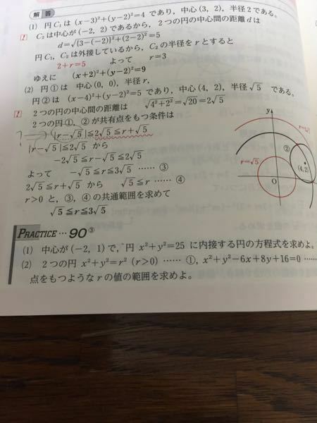 ２つの円x^2+y^2=r^2(r>0)…①x^2+y^2-8x−4y+15=... - Yahoo!知恵袋