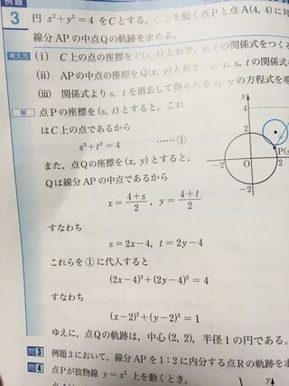 この問題の初めの 円x2乗 Y2乗 4 のx Yとapの中点の座標を Yahoo 知恵袋