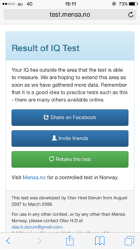 ノルウェーのiqテストメンサ結果について測定不能 という結果が出ました 英文は Yahoo 知恵袋