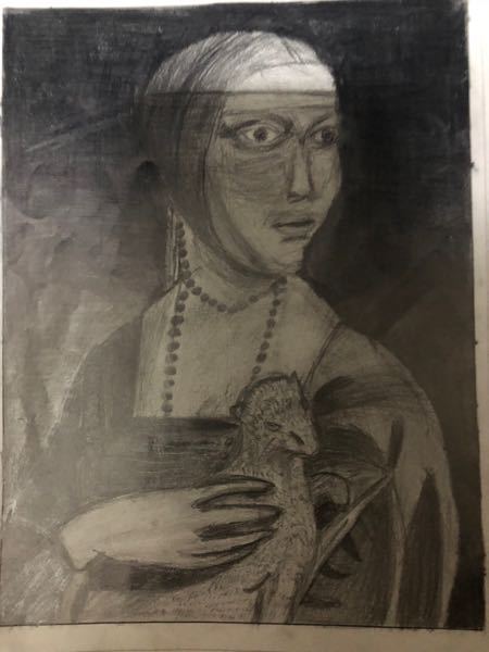 水彩画　白貂を抱く貴婦人　の模写 最旬ダウン 水彩画 白貂を抱く貴婦人 の模写 絵画 - 絵画