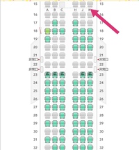 JAL国内線の座席指定の画像です赤矢印部分の、点線が表示されている部
