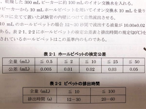 写真の値のみで0 5mlと10mlのホールピペットの最大誤差が何パーセントか求 Yahoo 知恵袋