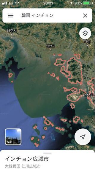 グーグルマップで韓国を見ますと 仁川の西側がモザイクがかかったように Yahoo 知恵袋