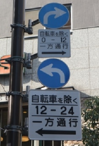 道路標識の右折 左折禁止と一方通行の違い 標識で青い丸枠で マ Yahoo 知恵袋