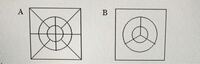 解き方と解答お願いします。 下の図の正方形A、Bの中の区画を絵の具で塗り分けたい。それぞれ最低何色あれば足りるか。ただし、塗り分けるとは、線で隣接している区画には異なる色で塗るようにすることをいう。

1. A＝3色 B＝3色
2.A＝3色 B＝4色
3.A＝4色 B＝3色
4.A＝4色 B＝4色
5.A＝5色 B＝4色