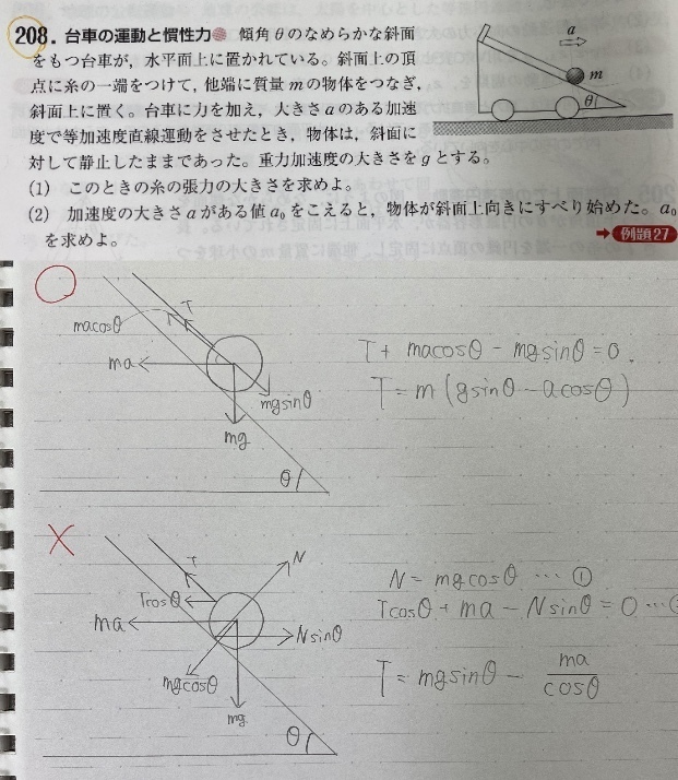 物理セミナー208(1)についての質問なんですが、上と下のやり方で