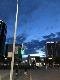 駅の近くで夕方の雲が綺麗だったので空の写真を撮影したら 人の形をした緑の物体が Yahoo 知恵袋