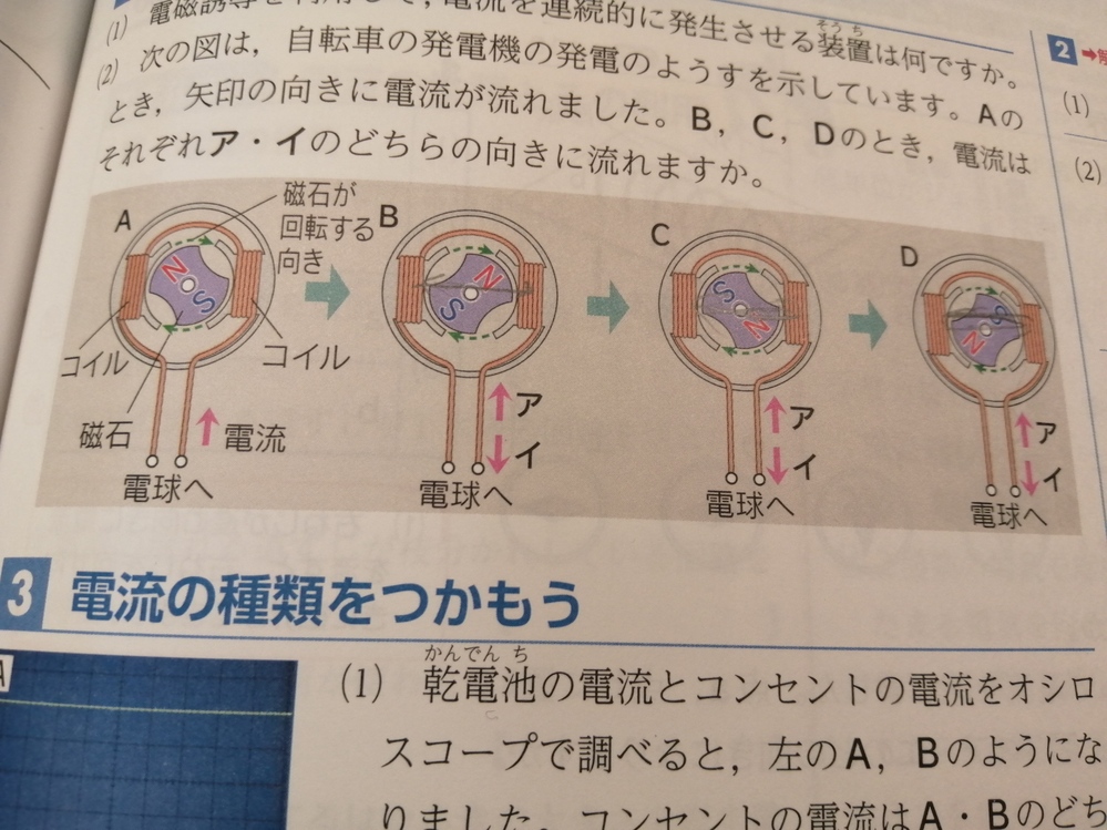 中学2年物理の質問です自転車の発電機の仕組みについての図について 