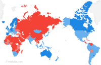 以下の世界地図は民主主義国家とそうではない国家とを示してるとのことで Yahoo 知恵袋