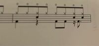 ドラムの楽譜なのですがこの音符の上の丸いマークはどんな意味なんですか？よろしくお願いします 