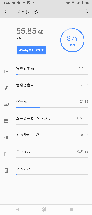 内部ストレージの 内部ストレージの