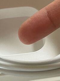 至急お願いします。AirPodsProのゴムの部分変えようと久々に箱開けたら充電器コード？に白い粉がすごい付いてました。これはなんですか？？カビですか？？ちなみに一番最初に開けた時に白い粉付いてたのは覚えてませ ん。
