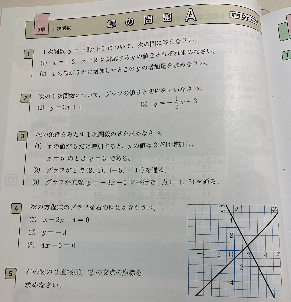 中2の数学 一次関数の問題が分からないです 章の問題aは全て分かりません 途 Yahoo 知恵袋