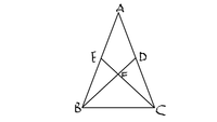 二等辺三角形ABCがありDEはそれぞれ中点、その時、 三角形FBCが二等辺三角形である証明をする問題ですが三角形EBCと三角形DCBが合同までわかるのですがそこからどうして三角形FBCが二等辺三角形になるのか分かりません。