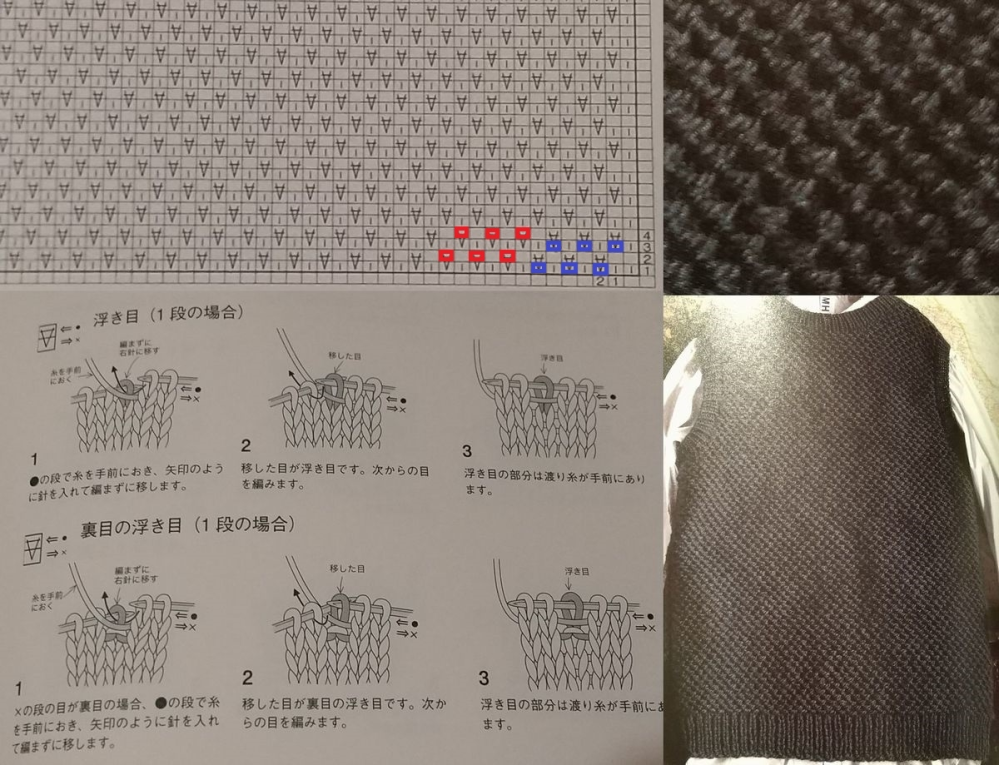 浮き目の編み方 表目 裏目 と 編み図の見方について画像左上の模様編 Yahoo 知恵袋