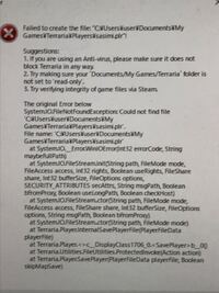 スチーム版テラリアをやろうとすると写真の様なエラーが出ます Windows Yahoo 知恵袋