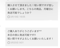 メルカリの取引メッセージで、月曜日に発送可能か聞いたら日曜の夜に