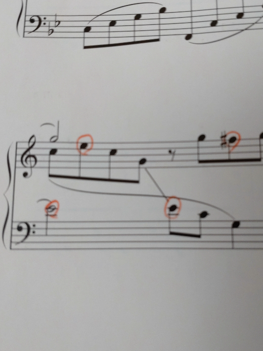 ピアノ詳しい方お願い致しますm(_ _)m 楽譜でト音記号のソとへ音記号のミのフラット線で繋がってるのどうゆう意味ですか？