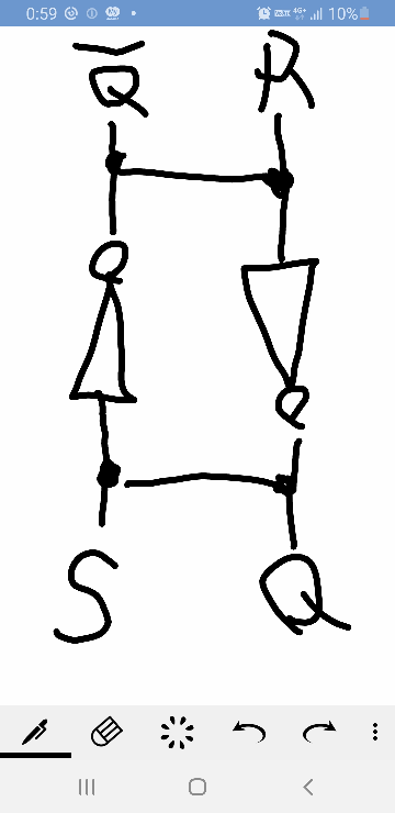 ネットでrsフリップフロップ回路を調べるとnotとnandを2つずつ使ったもの Yahoo 知恵袋