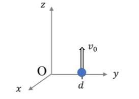 物理の角運動量の問題です 図のようにx,y,z軸をとる、xy平面は水平面であり、z軸方向は鉛直上向きである。重力は鉛直下向き(ーzの方向)に働く。y軸上の点D(0 d,0)に質量mの物体があり、鉛直上向きに初速度v0で投げ上げた。投げ上げた瞬間の時刻をt=0とする。重力加速度をgとする。 (1)時刻t=0における、原点Oに対する角運動量を求めなさい。角運動量のx,y,z成分を書いてください。 (2)時刻t=1[s]の物体の速度と位置を求めなさい。速度はx,y,z成分を書いてください。位置はx,y,z座標を書いてください。 (3)時刻t=1[s]における、原点Oに対する角運動量を求めなさい。角運動量のx,y,z成分を書いてください。 わかる方いらっしゃいましたらよろしくお願いします…！