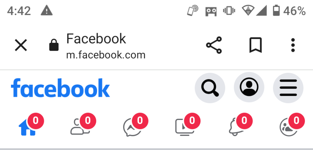 Facebookについて、質問です。 先ほどFacebookを開いたら、 通知?が以下の写真のように全て赤字で0と表示されていました。 これまでは、見たことなかったのですが、これは問題無いですか？ 1件以上、通知がある場合のみ今までは赤字で表示されていました。 回答よろしくお願いいたします。