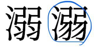 至急お願い致します.ˬ.)" 先日の記述模試で「溺れる」という漢字を画像右の字体でかいたのですが、模範解答では左の方しか載っていませんでした。 自己採点をしているのですが、字体が違うので丸にならないと思いますか？