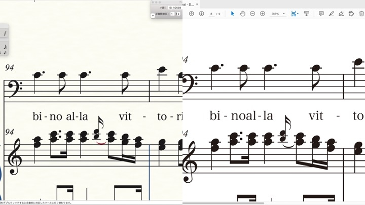 楽譜制作ソフトFinaleでイタリア語の歌曲の楽譜を作っており、シラブルにスペースを挿入というツールも使っています。 それをPDFにしようとした時、ソフト上ではうまくスペースが表示されているのに...