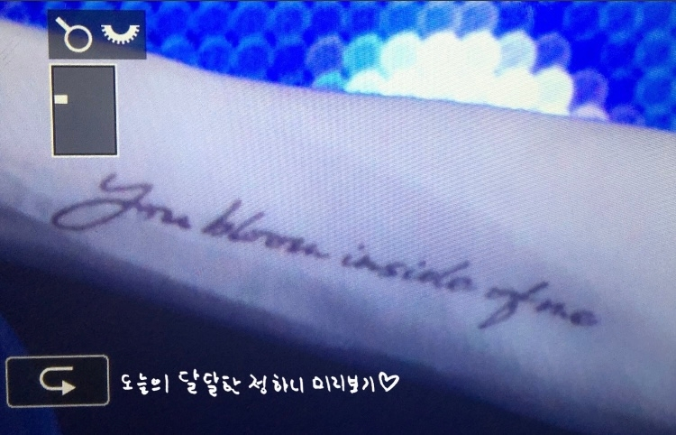 SEVENTEENのジョンハンさんのpurple roseの腕のタトゥーの英文って何て書いてありますか？(筆記体で読めませんでした；；) よろしくお願いします