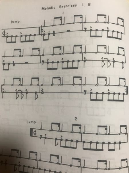 ドラム譜の読み方について教えてください。 Advanced Techniques for the Modern D rummerです。 添付画像にあります"Melodic Exerci...