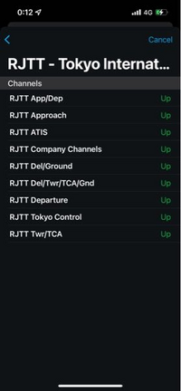 LiveATCというアプリで航空管制のやりとりを聞けると知って入れてみたのですが使い方がよくわかりません。写真は羽田空港を選択したら出た画面なんですが、それぞれのチャンネルの違いはなんですか？ 