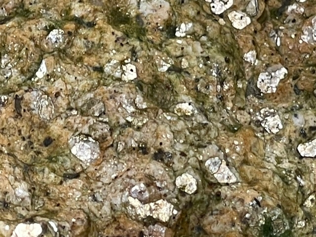 この金色の粒が入ってるよな岩は何という名前のものでしょうか？沖縄県民の森の登山コースの頂上付近で息子がみつけました。