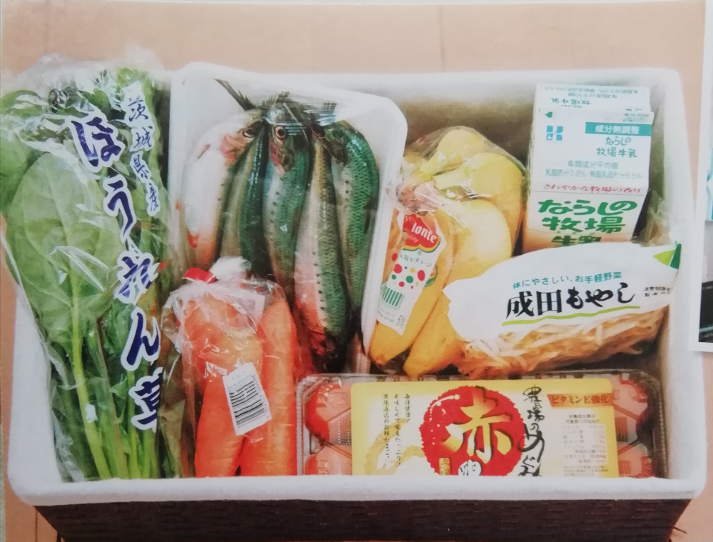 札幌市内にお住まいの方 限定で質問します 1回の買い物で 予算が1,000円で こんなに食べ物が 変えますか？ 牛乳、いわし5尾入り ほうれん草、バナナ もやし、卵10個入り 人参3本入り 箱の中以外に ヨーグルト
