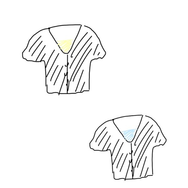 黄色と青どちらの方が合うと思いますか？中のシャツは小さく花が描かれてます。