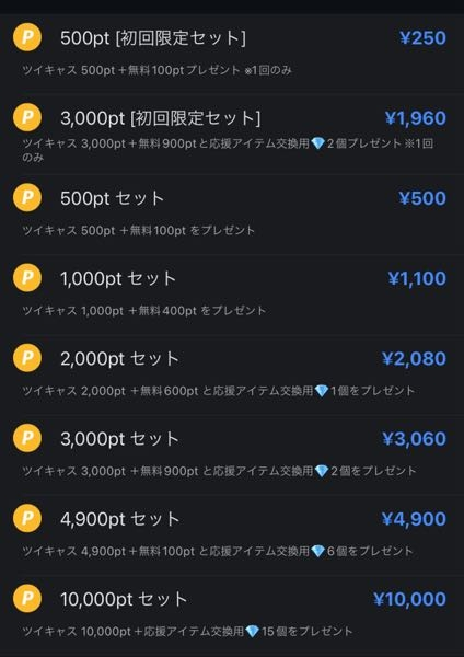 ツイキャスのポイントを買いたいです どれが1番お得ですか 配信 Yahoo 知恵袋