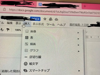 Googleドキュメントで写真挿入出来なくて困ってます。

挿入クリックしても画像の項目が画像のように表示されずに、写真を貼れません。
PCに詳しい方原因分かりますか？ 