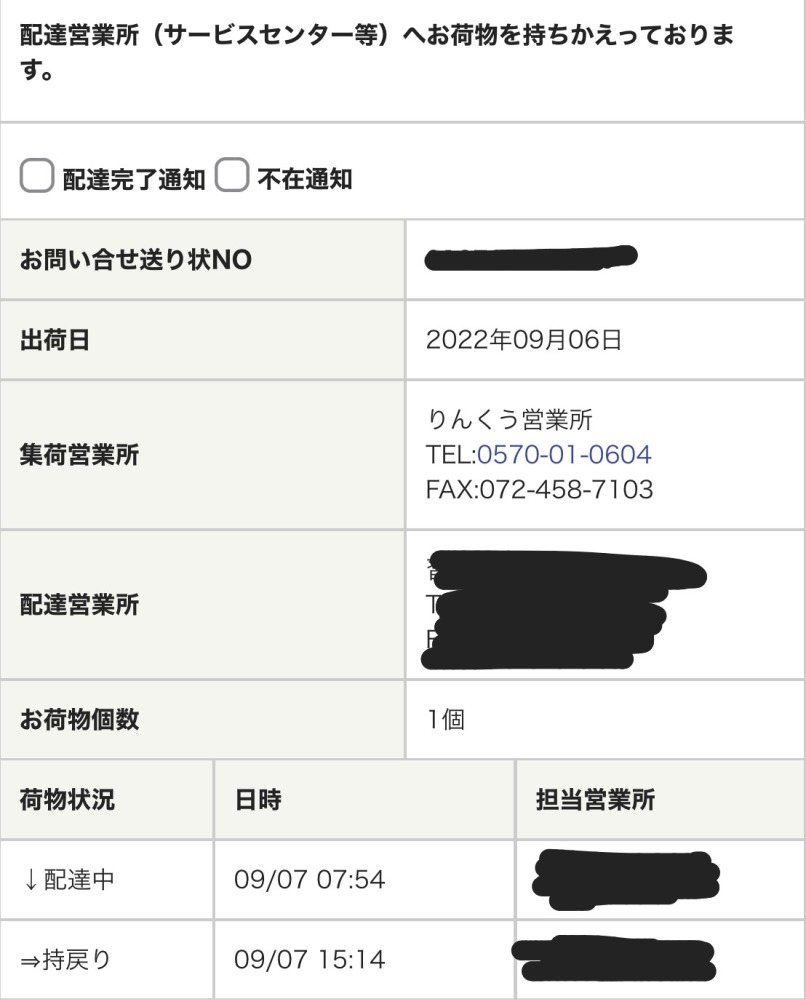 佐川急便にて、営業所受け取りを指定しましたが、いつもくるよう