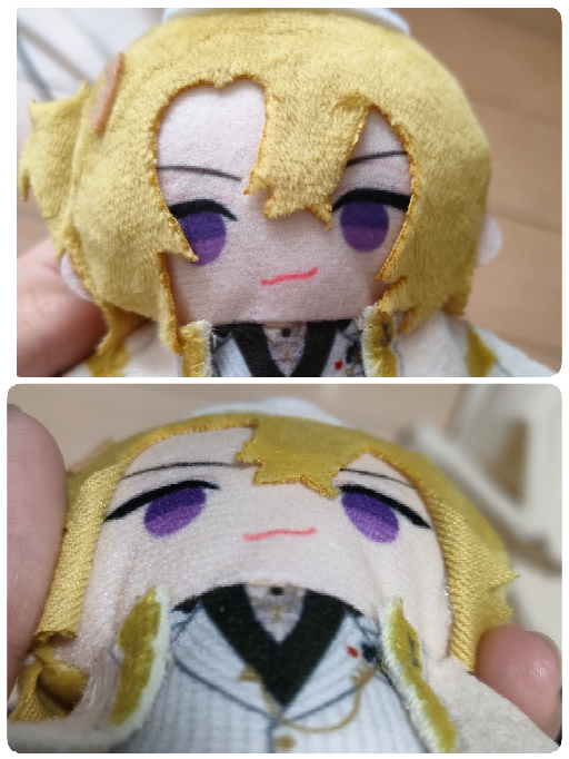 にじぱぺを買いました。顔の生地が引っ張られており問い合わせたところ 