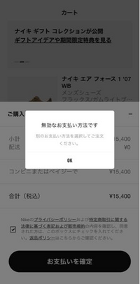 ナイキの公式アプリ、NIKEで、スニーカーを購入しようとしたところ、コ