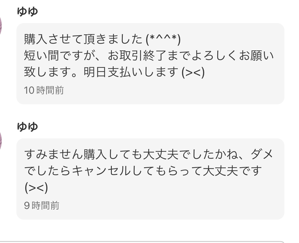 メルカリでこのように購入後返信が来ないけどそのまま支払いしてもいい