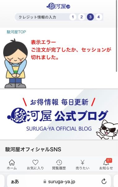 駿河屋について質問させてください。先程注文確定ボタンを押した