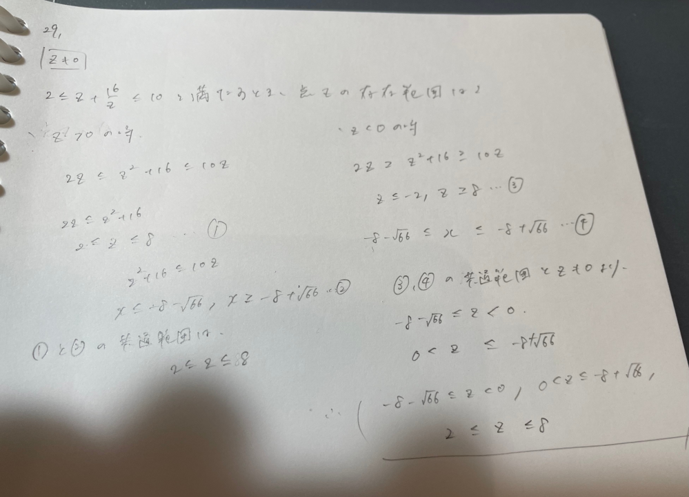 複素数の不等式を満たす点の存在範囲についての質問です。解答は、z+16