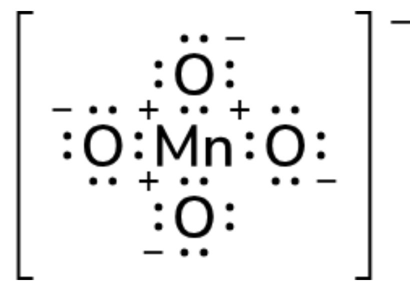 電子式についてです。 画像は過マンガン酸イオンの電子式なのですが、このプラス・マイナスは何でしょうか。
