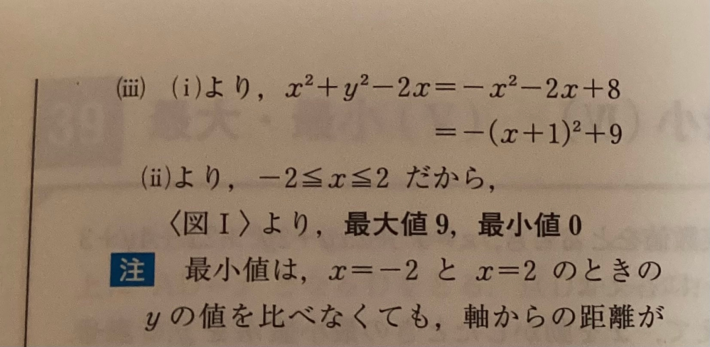 −2をxに代入したら9になりますか？ 2を代入したら最小値0が出たのですが この平方完成の形に負の数を代入した際の計算の仕方がわかりません、、